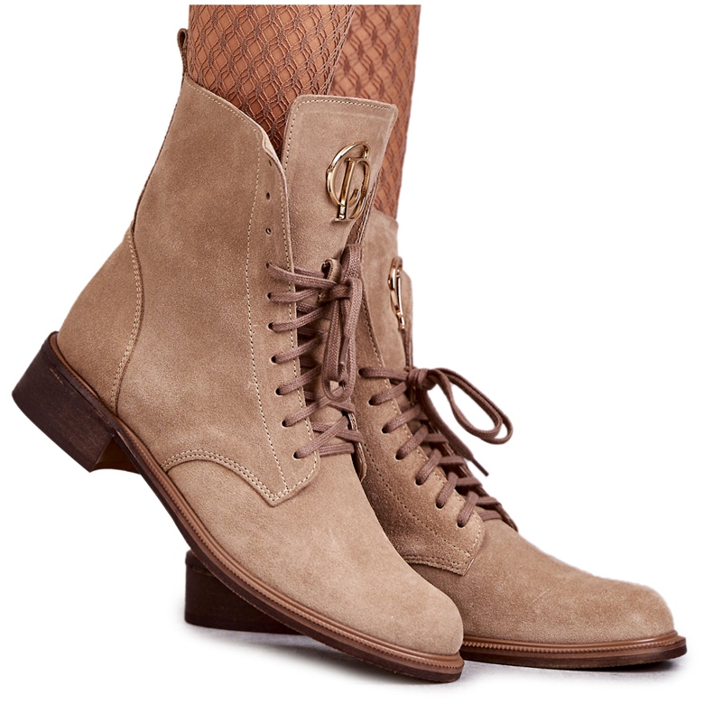 Lace-up suede boots with nicole 2750 beige decoration