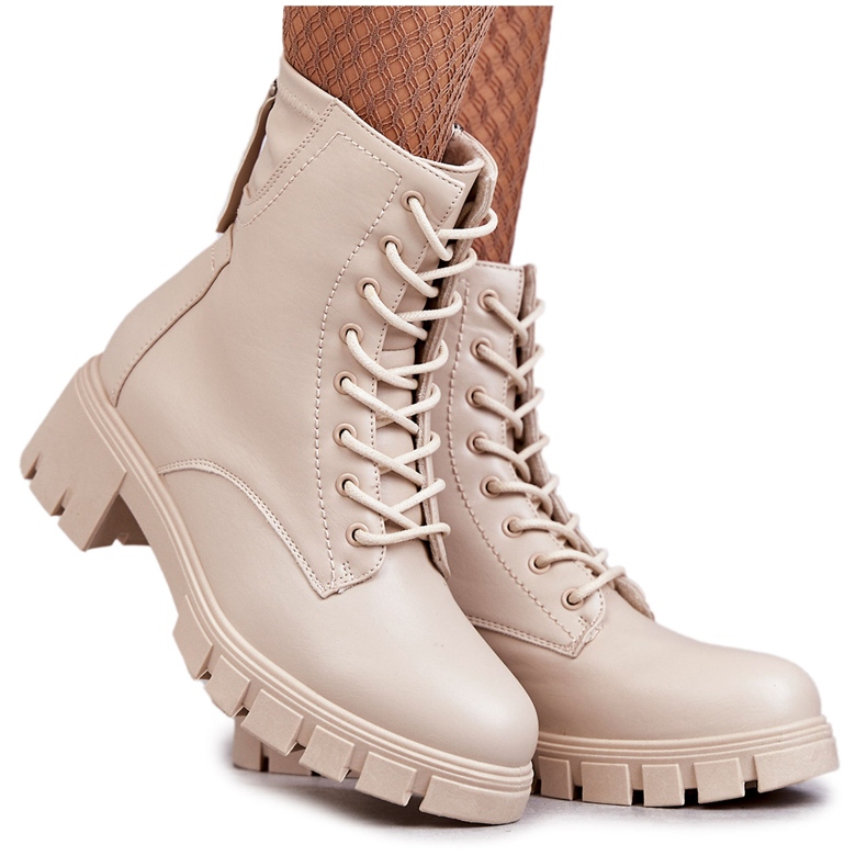 Vinceza Leather Boots With A Zipper Beige Tonje brown