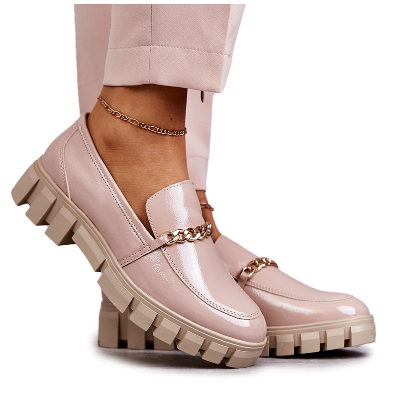 Sergio Leone Lacquered shoes with a chain Beige Anne