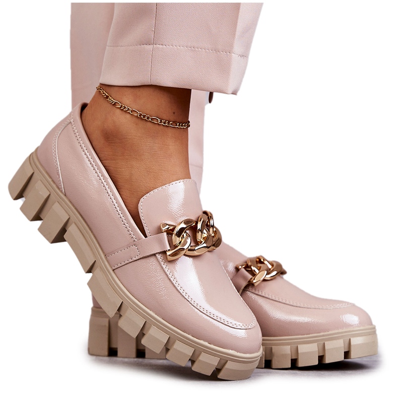 Sergio Leone Lacquered Loafers On The Platform Beige Inger