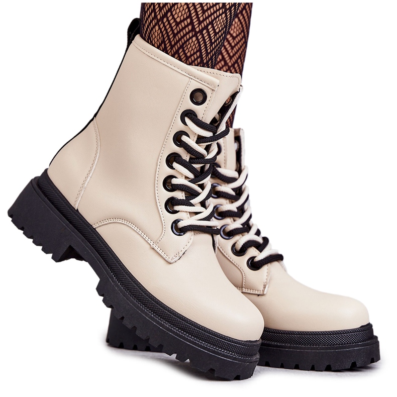 Women's Leather Boots Workers Light Beige Denila Women's Leather Boots Workers Light Beige Denila