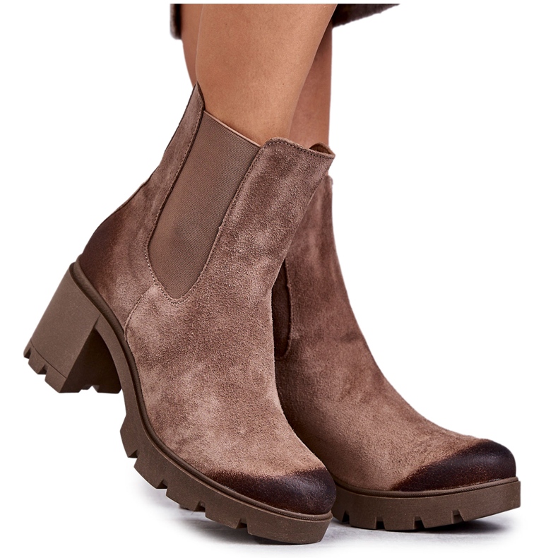 Women's Suede Platform Boots Beige Martine