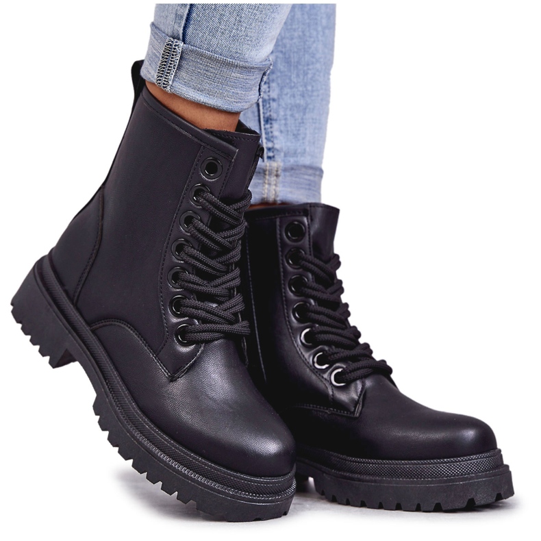 PE1 Women's Leather Boots Workers Black Denila PE1 Women's Leather Boots Workers Black Denila