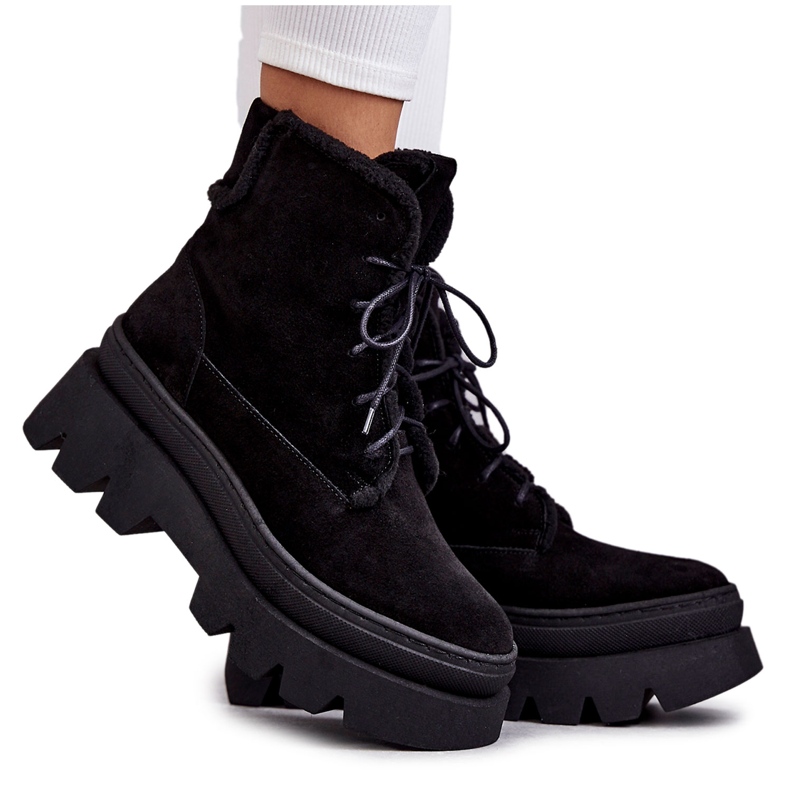 Suede Warm Lace Up Boots Black Elisabeth
