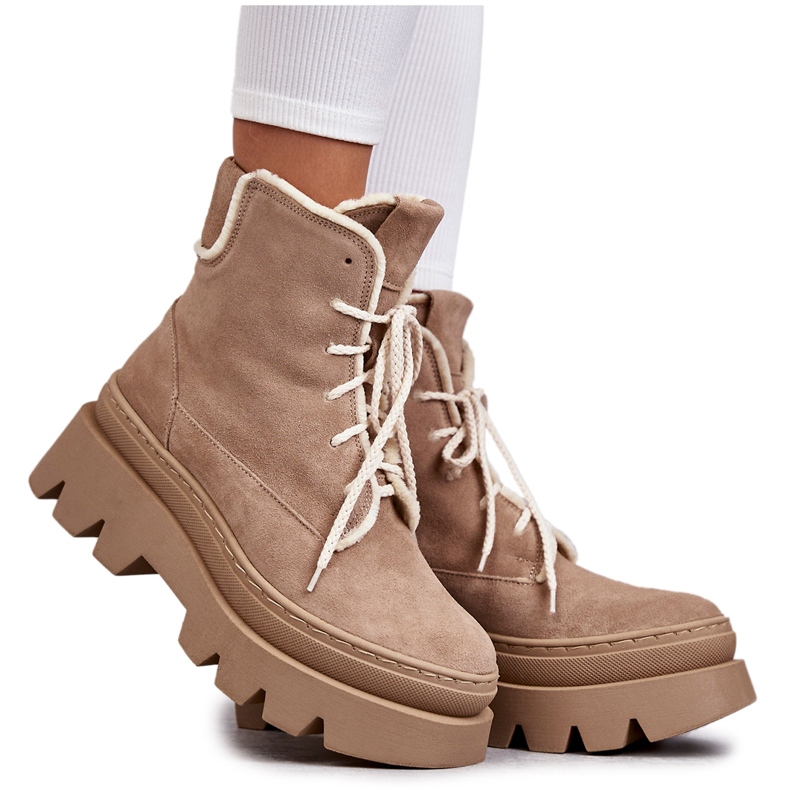 PL5 Suede Warm Lace Up Boots Beige Elisabeth brown