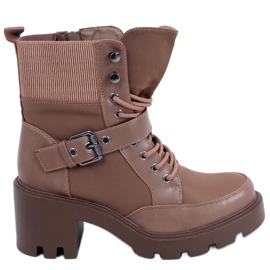 Lace-up high-heeled boots Brooks Khaki beige brown