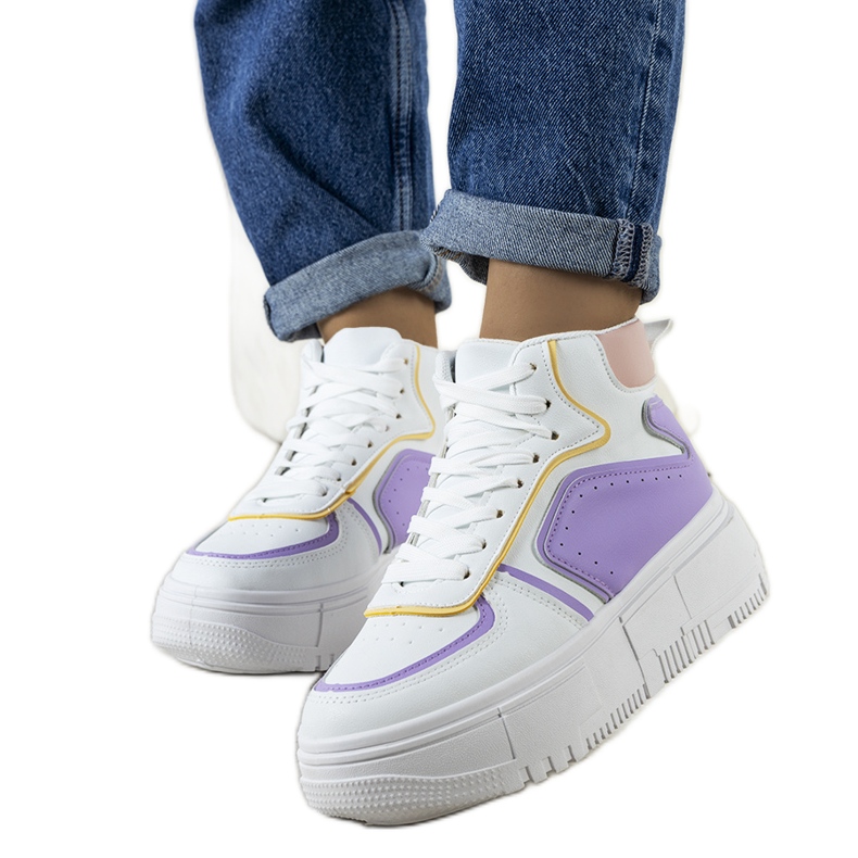 White and purple Zetta ankle sneakers
