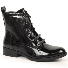 S.Barski Women's lacquered, insulated flat-heeled boots by S. Bararski black