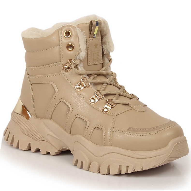 Women's platform snow boots with fur beige NEWS