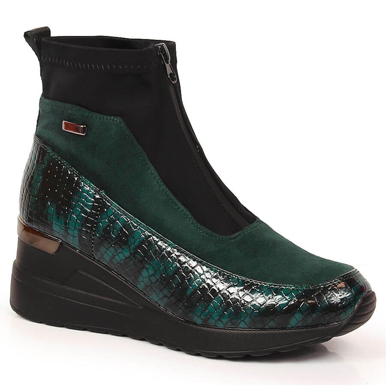 Women's boots with a wedge-heeled green crochet Jezzi