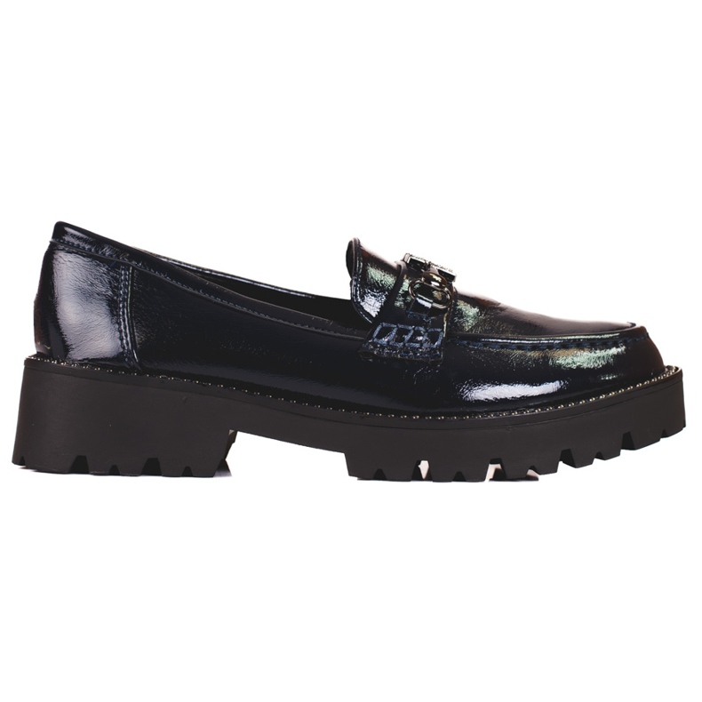 Women's lacquered moccasins on a thick Shelovet sole, navy blue
