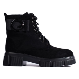 Black women's workers' boots made of ecological suede Black women's workers' boots made of ecological suede