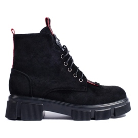 Women's lace-up suede ankle boots, light black