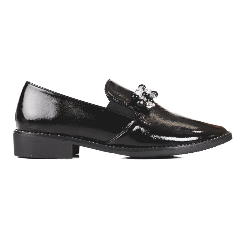 Patent leather ladies loafers with decoration, black