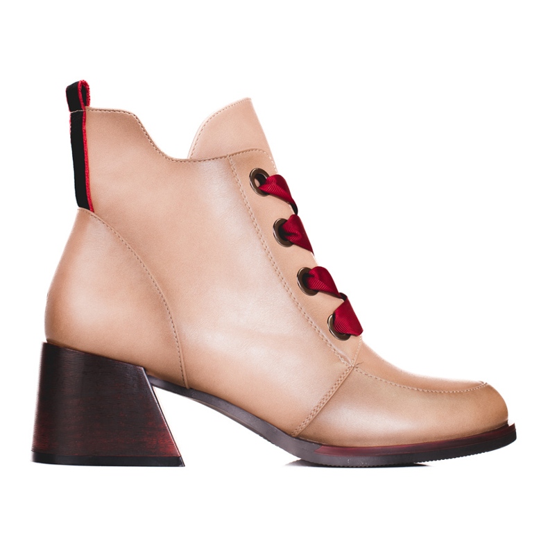 Ladies' beige ankle boots with red Vinceza lacing