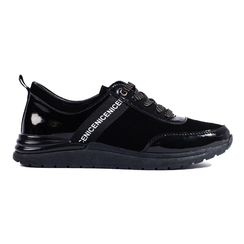 Black sports shoes made of natural leather