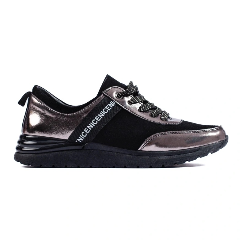 Gray sports shoes made of natural leather black