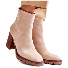 FB1 Women's Suede Boots On A Heel With A Zipper Beige Odette FB1 Women's Suede Boots On A Heel With A Zipper Beige Odette
