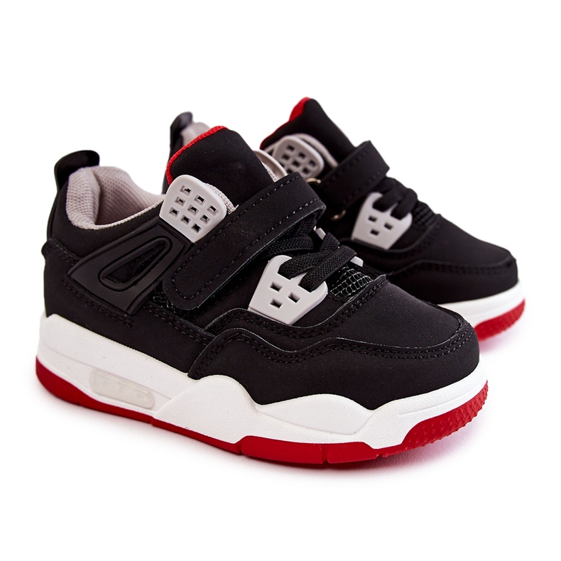 Children's Leather Sport Shoes Black and Red Marisa