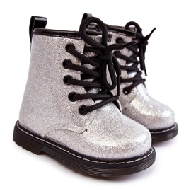 FR1 Children's Boots Warm With A Zipper Lacquered Silver Goopy