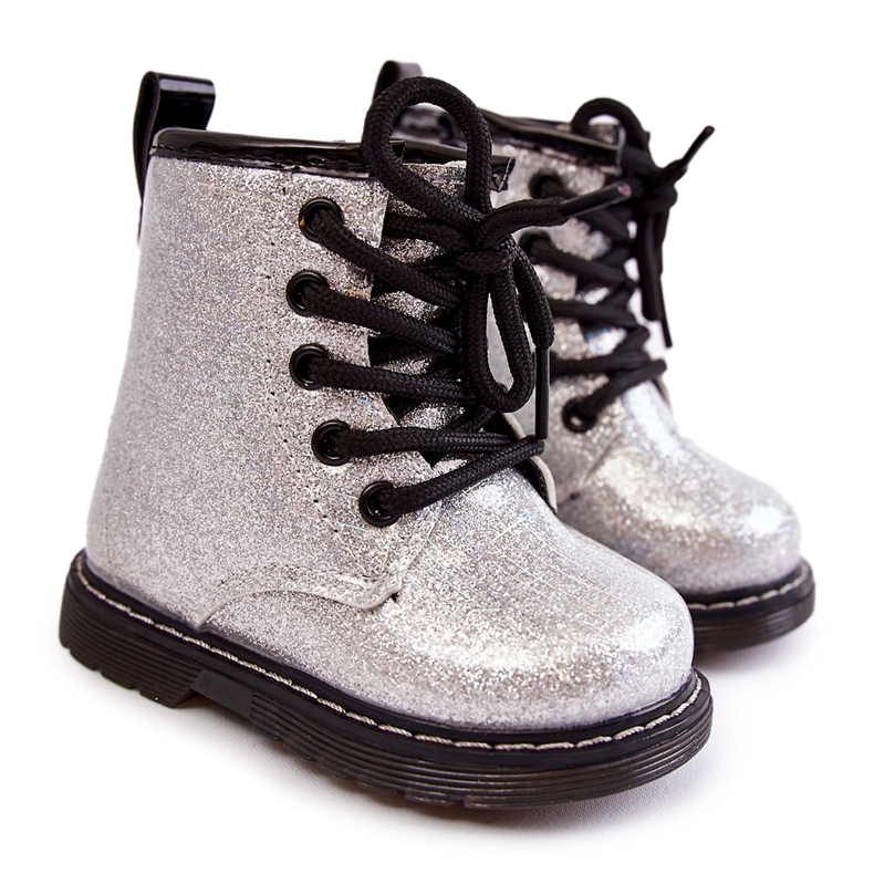 FR1 Children's Boots Warm With A Zipper Lacquered Silver Goopy