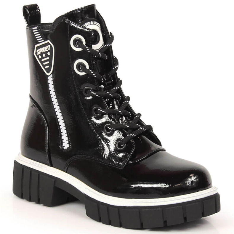 S.Barski Black insulated lacquered boots for girls by S. Barski S.Barski Black insulated lacquered boots for girls by S. Barski