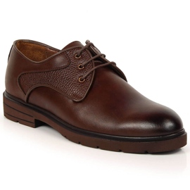 Brown leather lace-up shoes for men Kingle