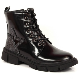 Black, lacquered, insulated black NEWS boots for girls
