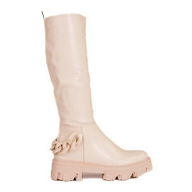 Ladies' beige boots on a thick Shelovet sole Ladies' beige boots on a thick Shelovet sole