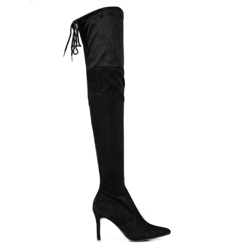 Women's suede thigh-high boots on a Shelovet heel black Women's suede thigh-high boots on a Shelovet heel black