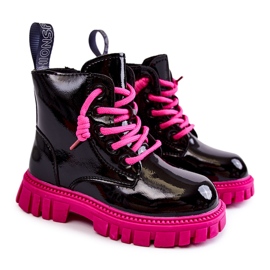 PA1 Lacquered Black and Pink Heidi Warm Boots