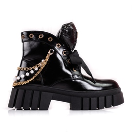Women's lacquered boots with Shelovet embellishments black