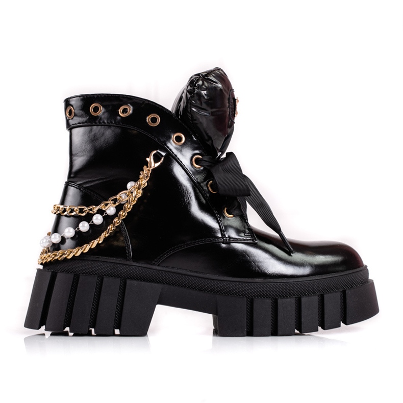 Women's lacquered boots with Shelovet embellishments black