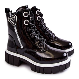 S.Barski Lacquered Black Warm Boots With Zipper Marcella