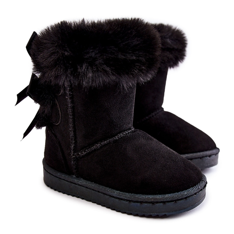 Children's Black Warm Boots With Bows Funky Black Snow Boots Children's Black Warm Boots With Bows Funky Black Snow Boots