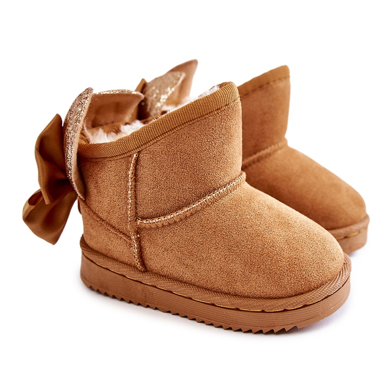 Girls' Warm Snow Boots With Bows Camel Meriva brown