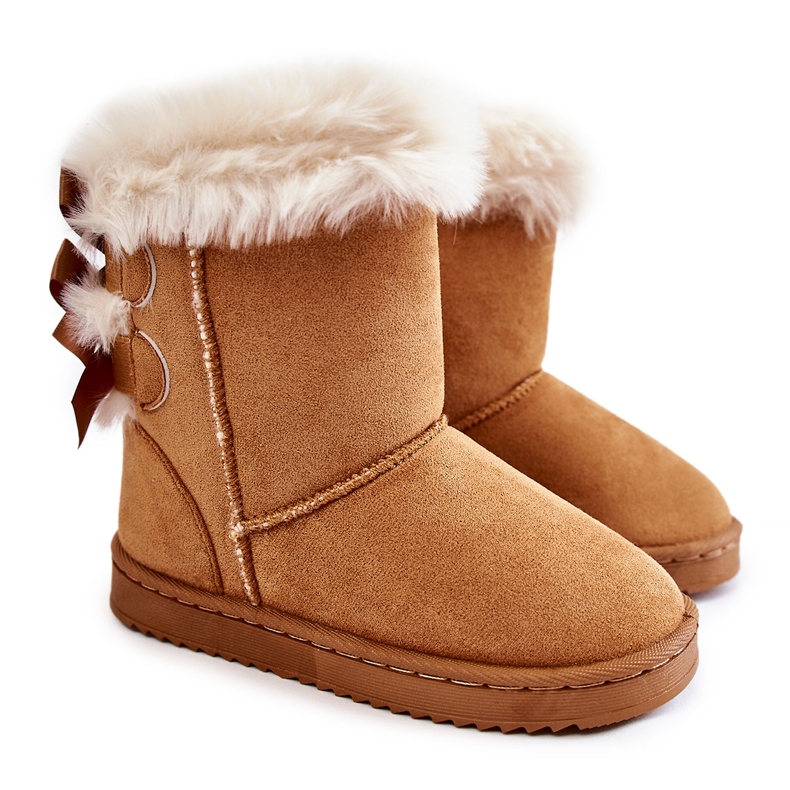 Children's Warm Boots With Bows Beige Funky Snow Boots brown