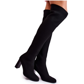 PS1 Ribbed Classic High Heel Boots Black Laossi QT58P