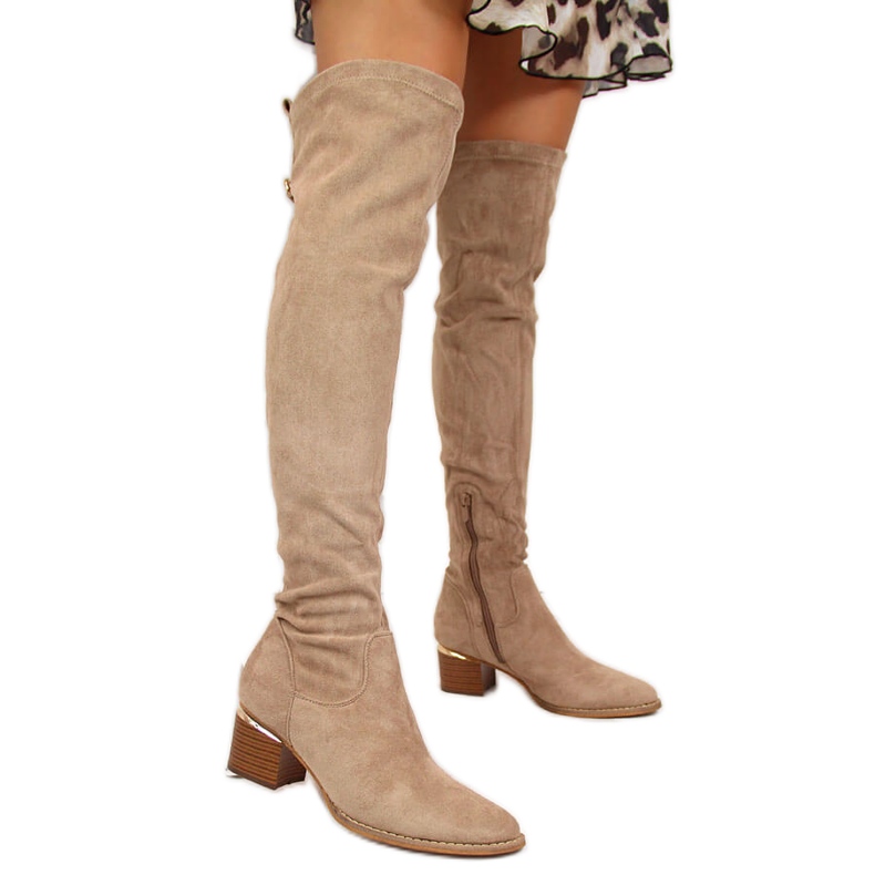 Women's beige suede over the knee boots eVento