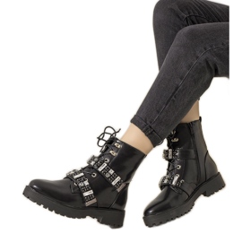 Black boots with decorative Ramsey cubic zirconia
