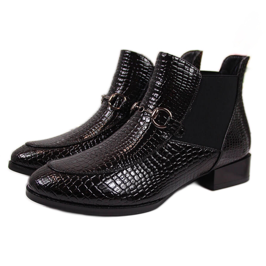 Black patent leather ankle boots filippo snakeskin KeeShoes