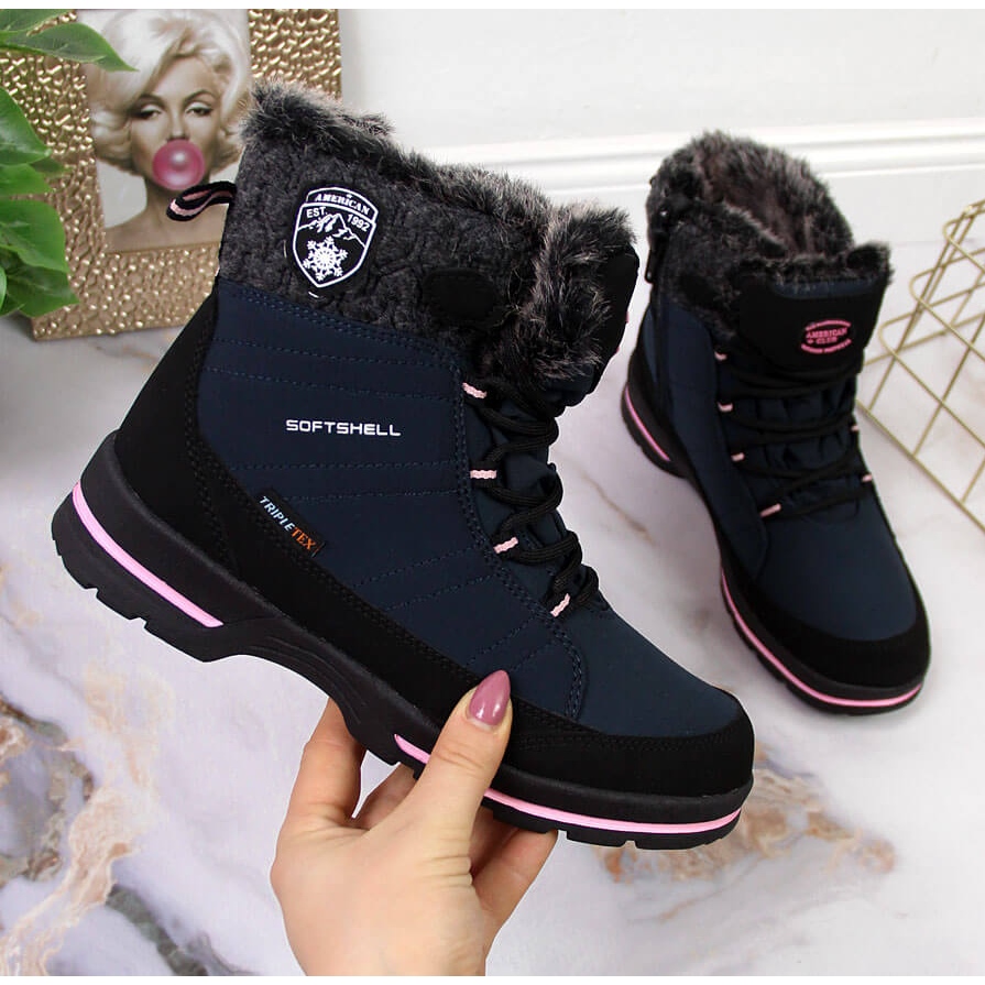 Girls American Club navy blue waterproof snow boots KeeShoes