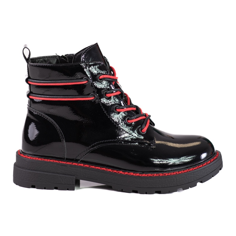 Lacquered women's boots with a red Shelovet thread black