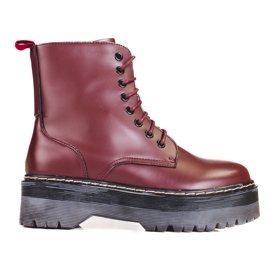 Women's maroon Shelovet workers laced up on the platform red Women's maroon Shelovet workers laced up on the platform red
