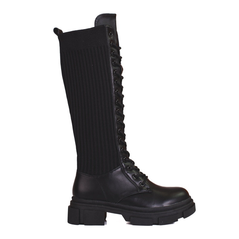 Women's lace-up boots with a flexible Shelovet upper black Women's lace-up boots with a flexible Shelovet upper black