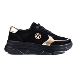 Comfortable women's leather sneakers black
