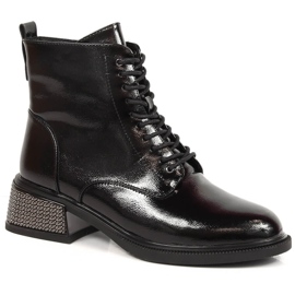 Lacquered women's boots with a decorative heel, insulated black Filippo Lacquered women's boots with a decorative heel, insulated black Filippo