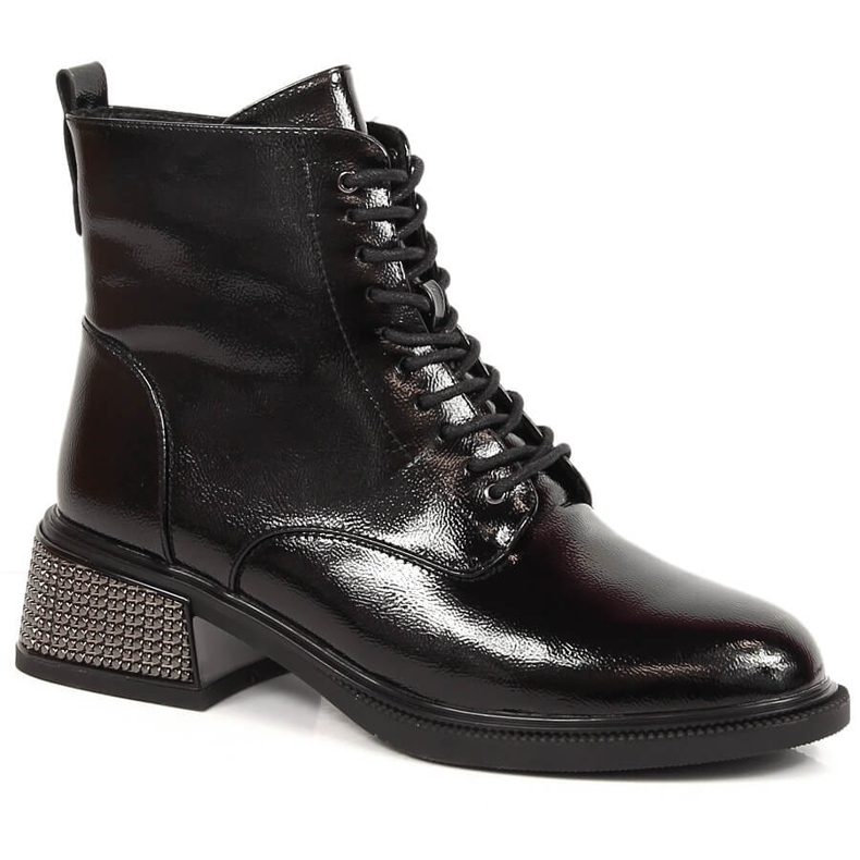 Lacquered women's boots with a decorative heel, insulated black Filippo