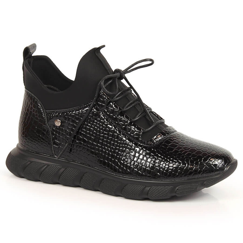 Women's slip-on lacquered black crochet boots from Vinceza