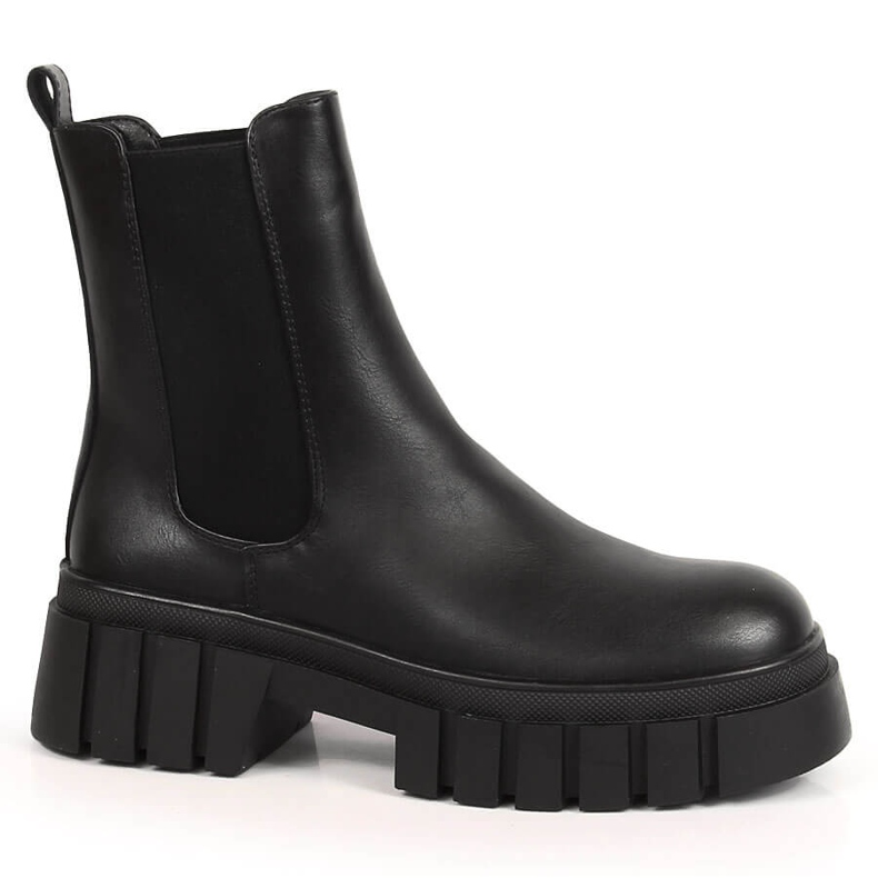 Women's black Chelsea boots on the platform, insulated black Sergio Leone